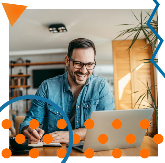 Portrait of a happy man taking notes